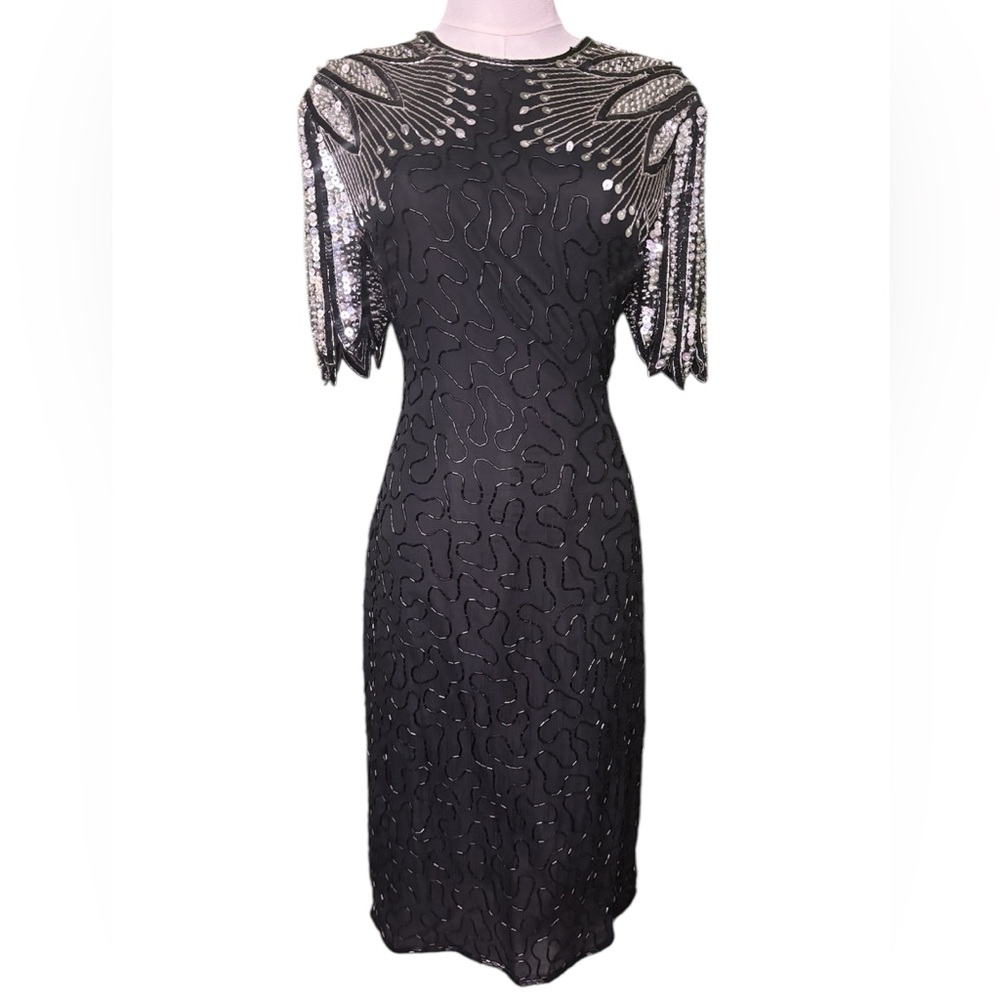 Vintage glam fully beaded sequin cocktail dress S